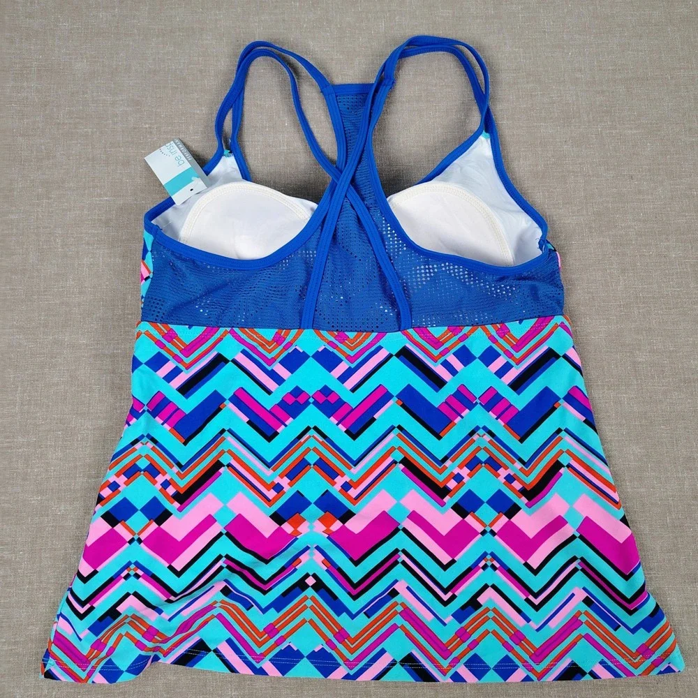 NWT Womens L Be Inspired Tankini Top Multicolor Chevron Geometric Gorpcore Y2K